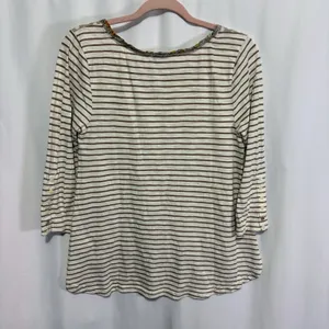 Postmark Anthropologie Mixed Print T-shirt Size M Beige Ivory Polka Dot Stripe thumbnail 6