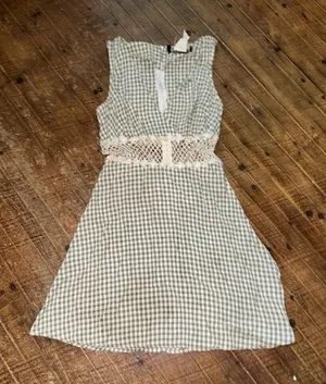 Exclusively Gantos crochet waist green gingham vintage dress thumbnail 1
