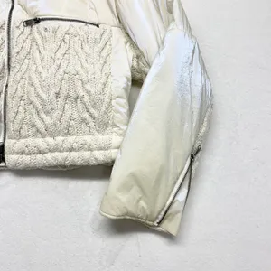 FP Movement Hybrid Cable Knit Puffer Jacket Womens Size L White Mixed Media Crop thumbnail 4