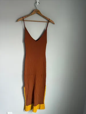 STAUD Pleasanton Crochet Trimmed Ribbed-Knit Cotton Midi Dress XL thumbnail 3
