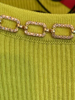 Nanette Lepore Kasper Neon Lime Chain-Trim Crewneck Sweater thumbnail 4