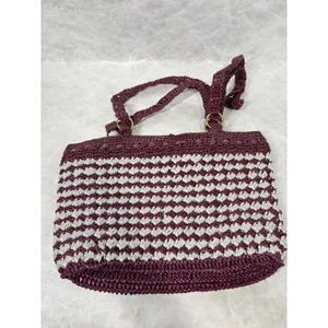 Vintage Handmade Purple White‎ Crochet Nylon Tote Bag Floral Heart Detail Boho thumbnail 3