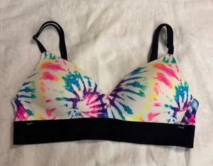 PINK Victoria's Secret Multicolor Tie-Dye Wireless Bra with Black Band thumbnail 1
