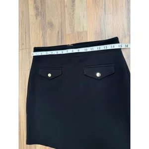 LOFT Black Pencil Skirt Size 4 Petite Gold Button Back Flap Detail thumbnail 8