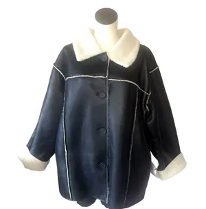 NEW ASOS 4th & Reckless leather look jacket with contrast cuff in black thumbnail 1