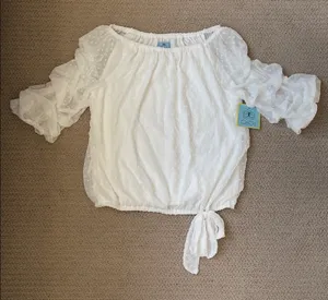 CeCe White Polka Dot Ruffle Blouse thumbnail 1