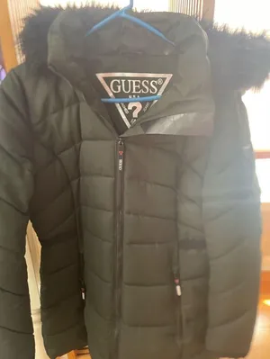 Guess Green Faux-Fur-Trim Hooded Puffer Coat sz L thumbnail 2