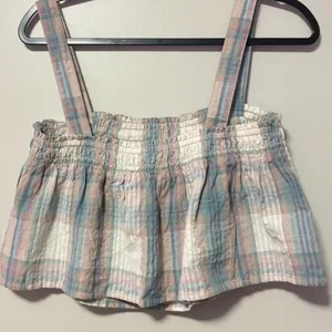 American Eagle Cropped Plaid Tank Top with Drawstring, Great Condition thumbnail 3