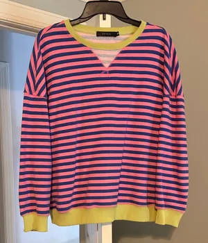 Pink and Blue Striped Women’s crew neck sweatshirt thumbnail 1
