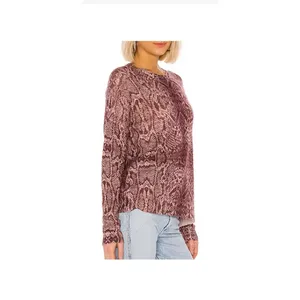 360 Cashmere Khloe Snake Print 100% Cashmere Sweater Women Large Boutique Mauve thumbnail 3