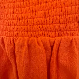 Free People Orange Smocked Elastic Waist Mini Skirt Pleated Gauze Ruffles Large thumbnail 5