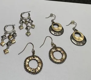Lot Of 3 Women’s Two Tone Metal Pierced Earrings Dangle Drop thumbnail 1
