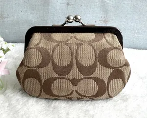 Coach Park Signature Framed Coin Purse (Style F66117) Khaki/Mahogany thumbnail 1