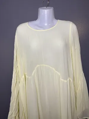 LACAUSA Anthropologie Dress Women Medium Yellow Sheer Bell Sleeve Trapeze Swing thumbnail 1