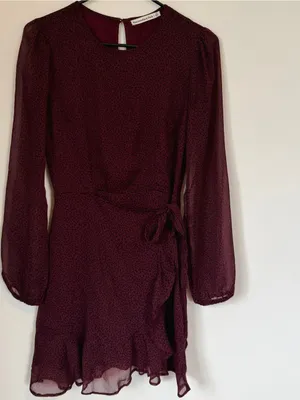 Abercrombie & Fitch Burgundy Long-Sleeve Wrap Mini Dress - Size: Extra Small thumbnail 5