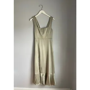 Show me Your Mumu Claire Midi Bridemaids Dress Moss Green Luxe Satin Waist Tie M thumbnail 8
