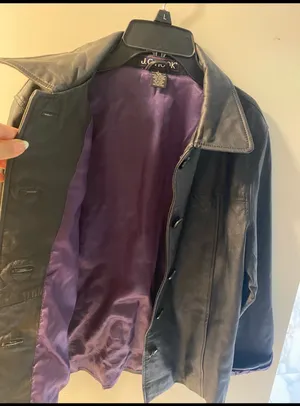 Elegant Black Leather Jacket with Purple Interior LG HOOK Size: S thumbnail 7