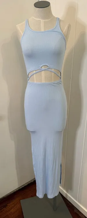 Princess Polly Light Blue Ribbed Cutout Maxi Skirt - Women's Sz 0 thumbnail 1