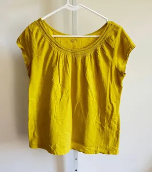 Loft NWOT Women's Yellow LOFT Crochet Trim Neckline Cotton Top Size L thumbnail 1