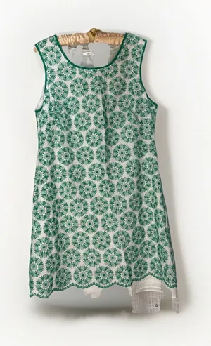 Max Studio Green & White Embroidered Mini Dress Lined Cotton Women's Size L NWT thumbnail 1
