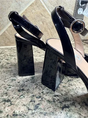 POP Casen Black Patent Platform Block Heel Sandals Women's Size 7 NWOB thumbnail 6