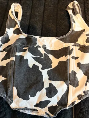 Black and White Cow Print Cropped Tank thumbnail 3