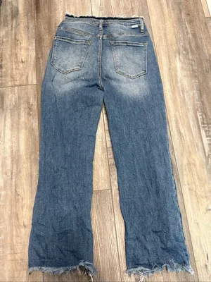 Risen Distressed Straight-Leg Jeans 27 thumbnail 4
