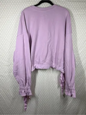 Anthropologie Maeve NWT Purple Big Top Cinch Tie Sides Ruffle Sleeve Sweatshirt thumbnail 6