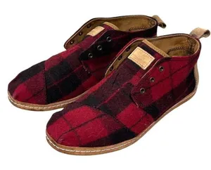 Toms‎ Womens Plaid Felt On Leather Flannel Mid Top Bota Boots Red Black Size 8 thumbnail 1
