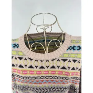 Zara Geometric Pattern Knit Sweater Multicolor Crewneck Women XL Nordic Style thumbnail 4
