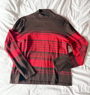 Andrea Viccaro Red And Brown Striped Mockneck Sweater Size Large thumbnail 1