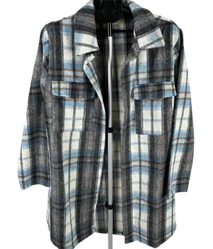 MELLODAY Blue Plaid Shacket XL Oversized Flannel Jacket‎ Lightweight Coat thumbnail 1