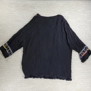 Knox Rose Black Embroidered Fringe Kimono Cardigan Size L Boho Festival thumbnail 12