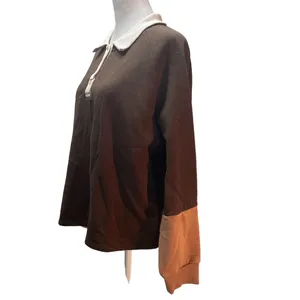 NWT Brown with Tan & Cream Long Sleeve Collar Pullover Sweatshirt Small thumbnail 2