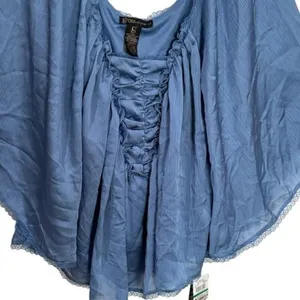 NEW Grass Collection Blue Renaissance Milk Maid Ethereal Fairy Flowy‎ Blouse L thumbnail 4