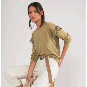 Pilcro Anthropologie Women Medium Moss Green‎ Ruffle Open Back Tunic Tee R20 thumbnail 3