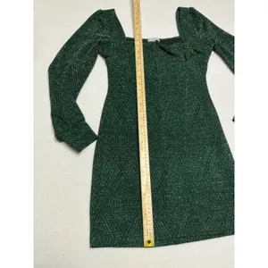 Xtraordinary Womens M Green Metallic Glitter Puff Sleeve Mini Dress Holiday thumbnail 5