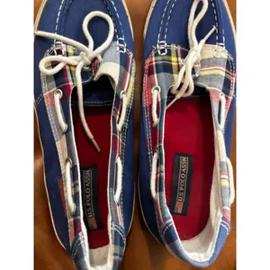 U.S. Polo Assn Boat Shoes 8.5‎ Blue Plaid Canvas Nautical Preppy Loafers JTA3489 thumbnail 5