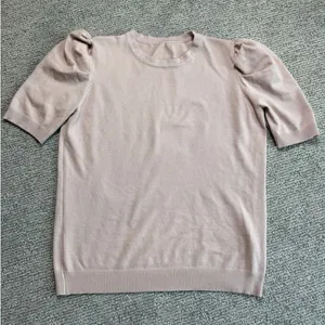 Women XL Beige Puff Shoulder Crew Neck Knit Sweater 3/4 Sleeve Pullover‎ thumbnail 1