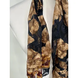 Vtg Liz Claiborne Black Floral Sheer Scarf Evening Cottagecore Grandma Coastal thumbnail 2