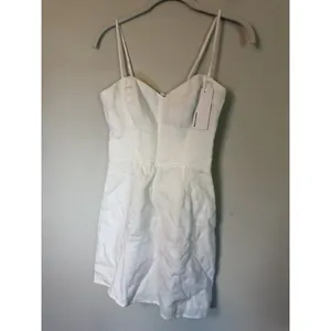 Reformation White Linen Mini Dress Sweetheart Neckline Smocked Back Sz 0 NWT thumbnail 4