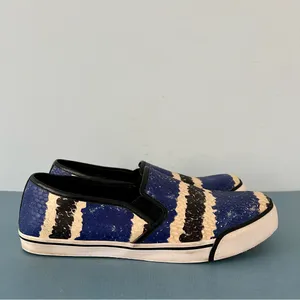 Alice + Olivia Faux‎ Snakeskin Blue Black Slip On Sneakers thumbnail 2