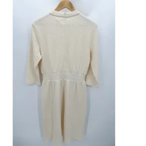 Roolee‎ Women Cream Textured Knit Midi Dress Long Sleeve Patch Pocket Medium thumbnail 2