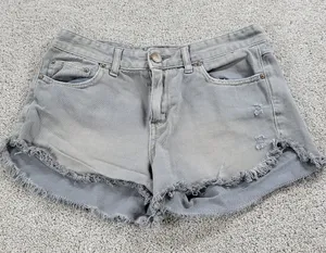 Free People Womens Cut Off Jean Shorts 26 Blue Distressed‎ Denim Button Fly thumbnail 1