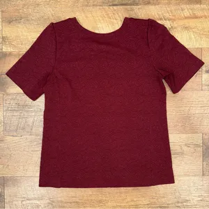 Loft Women's Jacquered Floral Patterned Short-sleeve Burgundy Crewneck Top thumbnail 6