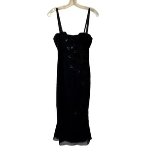 Oh Polly Cherelle Embelished Peekaboo Fluted Hem Midmax Dress Size 6 Black thumbnail 6