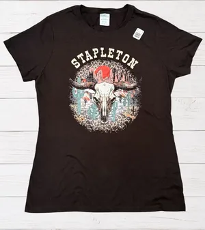 Port & Company Chris Stapleton Western Skull Leopard Graphic Tee Black Medium thumbnail 1