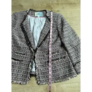 EUC Women Boden Pink Black Tweed 3/4 Sleeve Blazer jacket workwear pocket Size 8 thumbnail 5