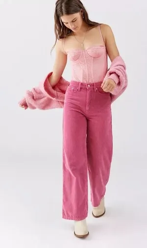 BDG High And Wide Corduroy Pants Women 26 Pink Wide Leg High Rise Streetwear Y2K thumbnail 1