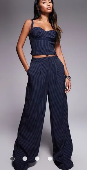 Princess Polly NWT Navy Pinstripe Wide Leg Pants High‎ Waisted Trousers Size 10 thumbnail 1